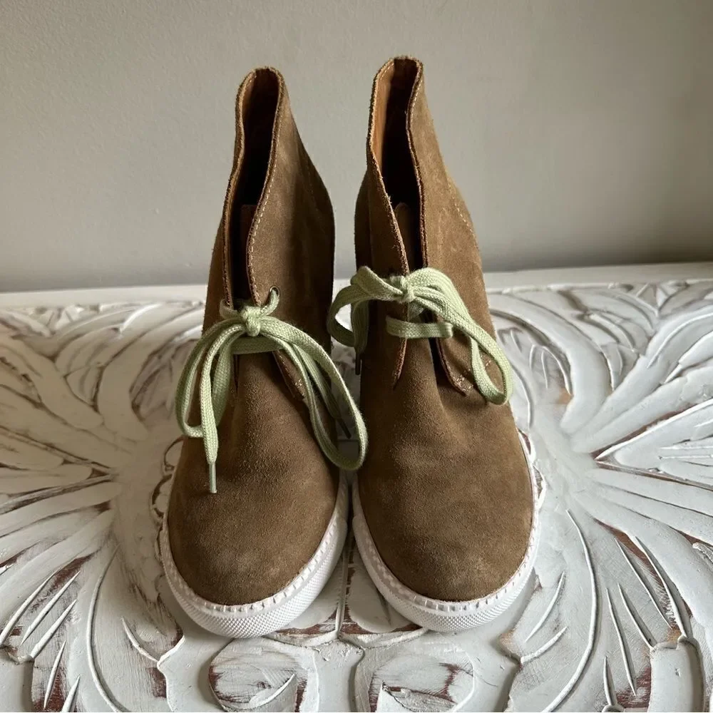 See By Chloe  Brown Suede Platform Wedge Ankle Booties
